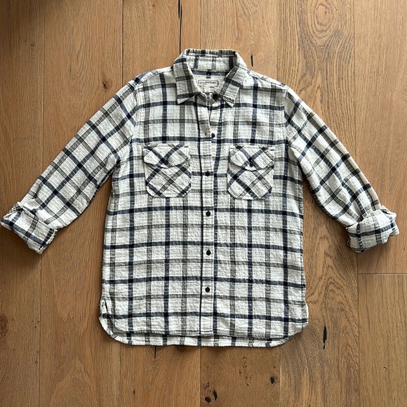 CURRENT ELLIOT Perfect Shirt in Gable Green Woodland Textured Plaid Shirt Size 1 - Picture 2 of 15